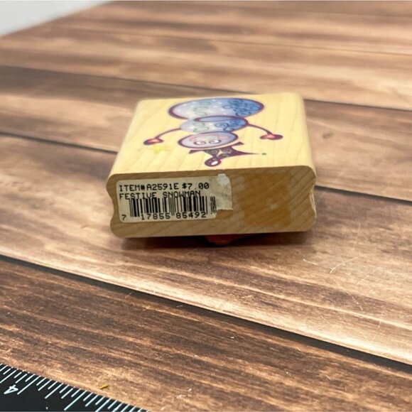 HTF RUBBER STAMPEDE FESTIVE SNOWMAN A2591E WOOD MOUNTED RUBBER STAMP - Picture 5 of 6